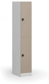 Šatníková skrinka s úložnými boxmi, 2 boxy, 1850 x 300 x 500 mm, kódový zámok, béžové dvere