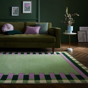 Zeleno-fialový ručne tkaný vlnený koberec 120x170 cm Kai Wool Border - Flair Rugs