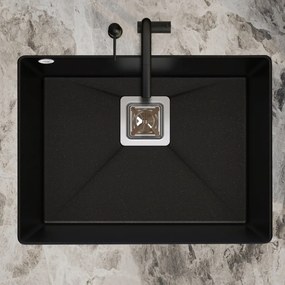 Sink Quality Argon 60, kuchynský granitový drez 550x420x225 mm + chrómový sifón, čierna, SKQ-ARG.C.1KBO.60.X