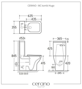 CERANO - WC kombi Hugo, Rimless + UF sedátko - biela lesklá, CER-CER-538759