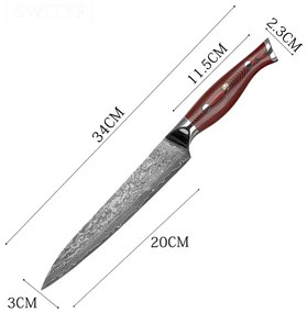 KnifeBoss plátkovací damaškový nůž Slicing 8" (200 mm) Black & Red VG-10