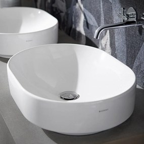 GEBERIT VariForm elipsovité umývadlo na dosku bez otvoru, bez prepadu, 550 x 400 mm, biela, 500.774.01.2