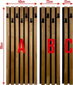 Dekorstudio Drevený vešiak na stenu Lamele 98cm Modul C 12cm