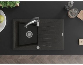 Mexen Cesar, 1-komorový granitový drez 775x470x190 mm a drezová batéria Aster, čierna-zlatá metalíza, 6514-75-73450-07