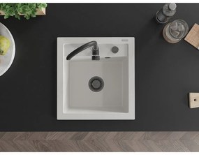 Mexen Vito, 1-komorový granitový drez 520x490x210 mm, čierna batéria Telma, biela, 6503-20-670200-70