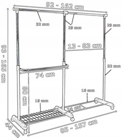 Vešiak RUFO na kolieskach, biely
