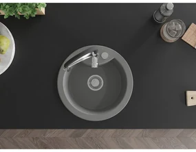 Mexen Diego, 1-komorový granitový drez 488x488x167 mm a drezová batéria Aster, šedá, 6512-71-73450-07