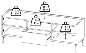 Hnedý TV stolík v dekore duba 147x54x41 cm Bergen – Tvilum