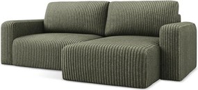 Zelená menčestrová rozkladacia/s úložným priestorom rohová pohovka (pravý roh/s leňoškou) Kona – Makamii