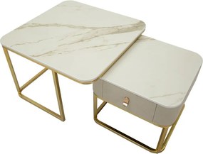 Krémové/v zlatej farbe konferenčné stolíky v súprave 2 ks v dekore mramoru 50x70 cm Beauty – Mauro Ferretti