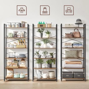 Polica na knihy, knižnica 6-úrovňová, rustikálna hnedá