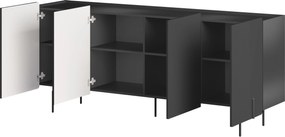 Komoda Malmi 200 cm štvordverová - čierny mat / čierne nohy