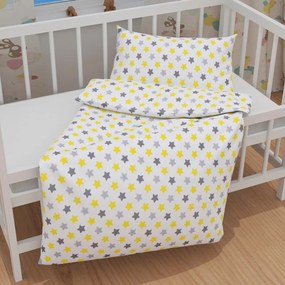 Biante Detské bavlnené posteľné obliečky do postieľky Sandra SA-203 Žlto-sivé hviezdy Do postieľky 100x135 a 40x60 cm