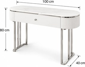 KONZOLA GASTON STRIEBORNÉ NOHY + BIELA + MRAMOR 100 cm