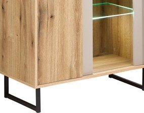 Vitrínová skrinka Cube, dub evoke / pieskovo šedá, s osvetlením