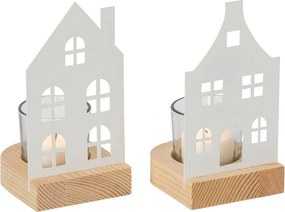 2ks svietnik biely domček na čajovú sviečku – 14*8*7 cm