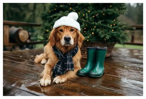 Obraz vianočný pes na terase