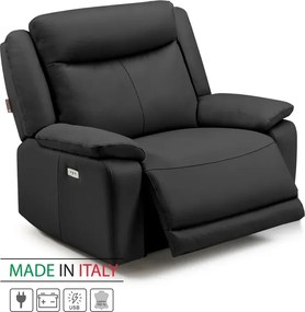 Kožené kreslo CONTINENTAL s elektrickou funkciou relax 1P, elektrické + aku, čierna (nero 308)