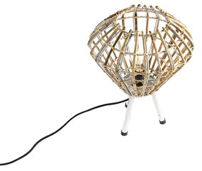 Rustikálna stolná lampa trojnožka bambus s bielou - Canna Diamond