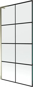 Mexen Next L, 1-krídlová vaňová zástena 90 x 150 cm, 6mm číre sklo-čierny vzor, zlatý lesklý profil, 895-090-000-03-77-50