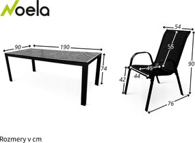 Noela Záhradný jedálenský set Viking XL 190cm + 6x kovová stolička Ramada
