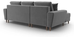 Svetlosivá zamatová rozkladacia/s úložným priestorom rohová pohovka (ľavý roh/s leňoškou) Kyoto – Cosmopolitan Design