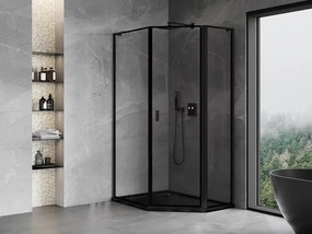 Mexen Mist L, päťuholníkový sprchový kút s krídlovými dverami, 80 x 90 cm, 8mm číre sklo, čierny profil, 8A8L-080-090-70-70-P