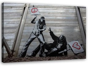Gario Obraz na plátne Boj za mier s láskou Banksy nástenná maľba Rozmery: 60 x 40 cm