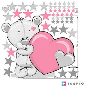 Dievčenská nálepka na stenu - Medvedík v ružovom