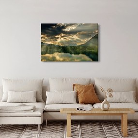 Obraz jazera s presvitajúcim slnkom (90x60 cm)