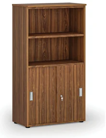 Kombinovaná kancelárska skriňa PRIMO WOOD, zasúvacie dvere na 2 poschodia, 800 x 420 x 1434 mm, orech
