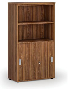 Kombinovaná kancelárska skriňa PRIMO WOOD, zasúvacie dvere na 2 poschodia, 800 x 420 x 1434 mm, orech