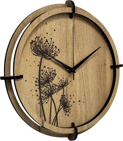 Tiché drevené hodiny s motívom lúčnych tráv pre váš  domov | SENTOP HDF0586-GOLD-OAK