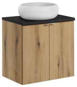 Závesná skrinka Nova Wiki II s doskou a umývadlom 60 cm dub evoke/čierna