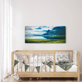 Obraz jazera s horami (120x50 cm)