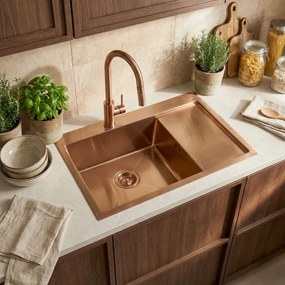 Rea Fin, 1-komorový nerezový drez 620x480x185 mm, brúsená meď, ZLE-06018