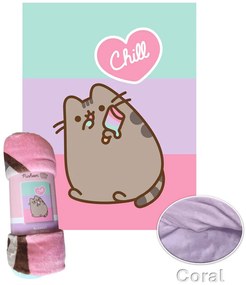 Coral fleece deka mačička Pusheen - motív Chill - 130 × 170 cm