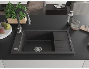 Mexen Elias, 1-komorový granitový drez 795x480x200 mm a drezová batéria Savita, čierna škvrtnitá, 6511-76-672601-76