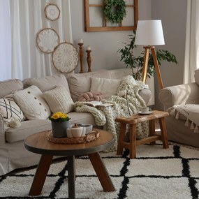 Koberec BERBER CROSS, biely, strapce, Maroko Shaggy