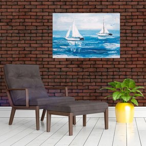 Obraz - Maľba jachty na mori (90x60 cm)