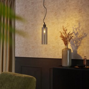 Hotelová elegantná závesná lampa tmavý bronz s jantárovým sklom - Stavelot