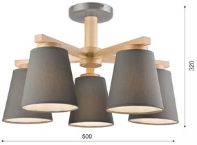 Prisadený luster ELLIE 5xE27/60W/230V šedá