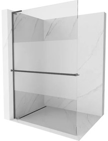 Mexen Kioto+ L, sprchová zástena Walk-In s poličkou a vešiakom 90 x 200 cm, 8mm číre sklo-námraza, grafitový profil, 800-090-123-66-35