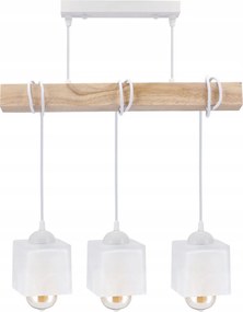 BERGE LED závesné stropné svietidlo, drevený trám, 3xE27, loft, mliečna kocka - biela