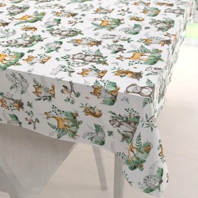 Biante Detský bavlnený obdĺžnikový obrus Sandra SA-459 Lesné zvieratká na bielom 60x100 cm