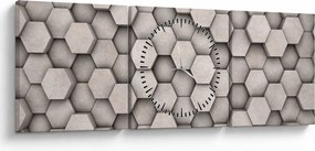 Obraz - Hexagóny v betónovom dizajne (s hodinami) (90x30 cm)