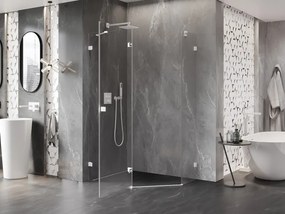 Mexen Lunar, päťuholníkový sprchový kút s ľavým sklonom 90 x 80 cm, 8mm číre sklo, biely profil, 831-090L-080P-01-20-L