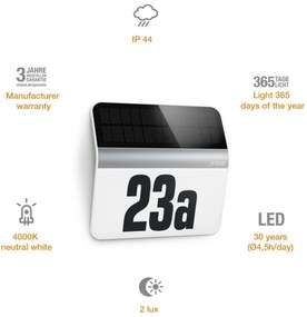 STEINEL 007140 - LED solárne domové číslo XSolar LH-N LED/0,03W nerez IP44
