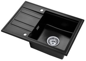 Gamma Modern 6040, 1-komorový granitový drez 580x420x185 mm s krátkym odkvapkávačom, čierna škvrnitá, GMA-ZM-6040-BP
