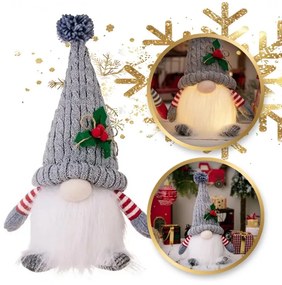 Svietiaci vianočný trpaslík na batérie FROSTIE 28 cm, sivý